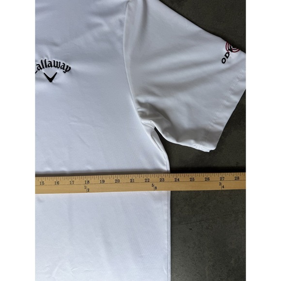 Mens Sz Large CALLAWAY White Polo Shirt OPTI DRI Short Sleeve Odyssey Logo (B) - Picture 3 of 5